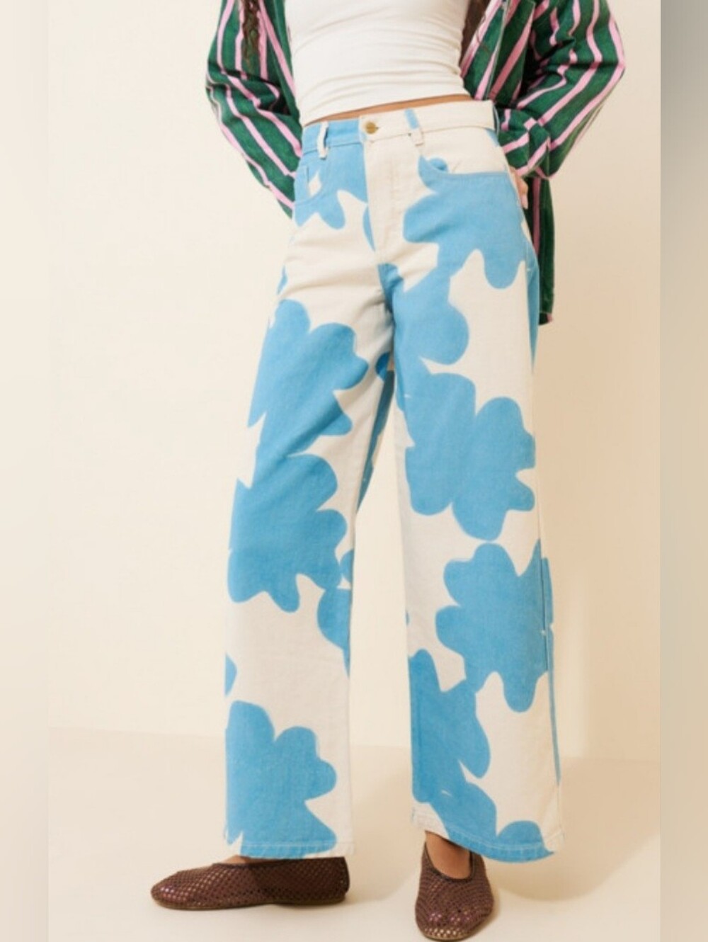 Sixxta Lucky Blue Chill Wide Leg Denim Jeans